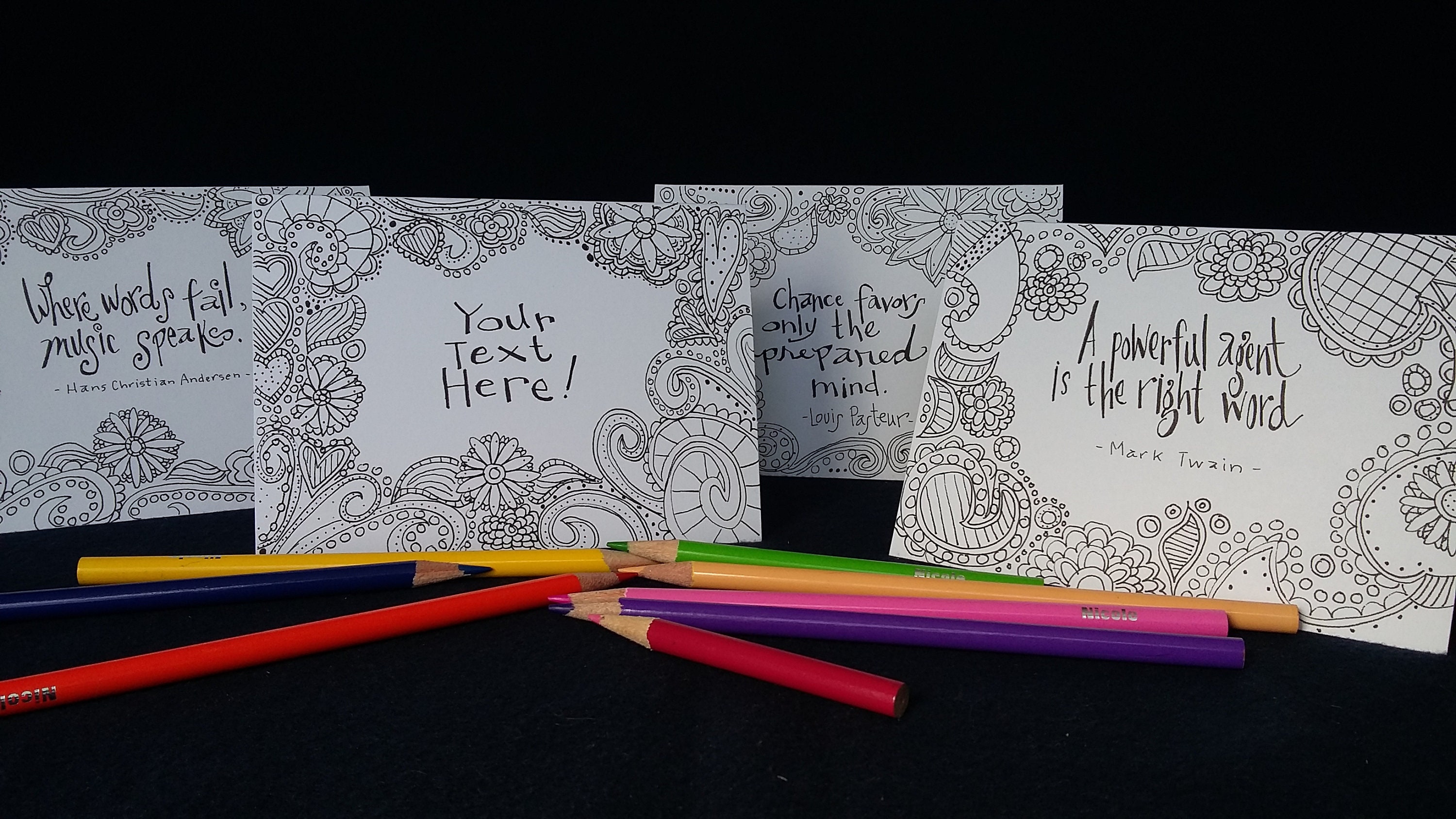 Hand-drawn Coloring Note Cards – Custom Text, Encouragement (set of 8 ...