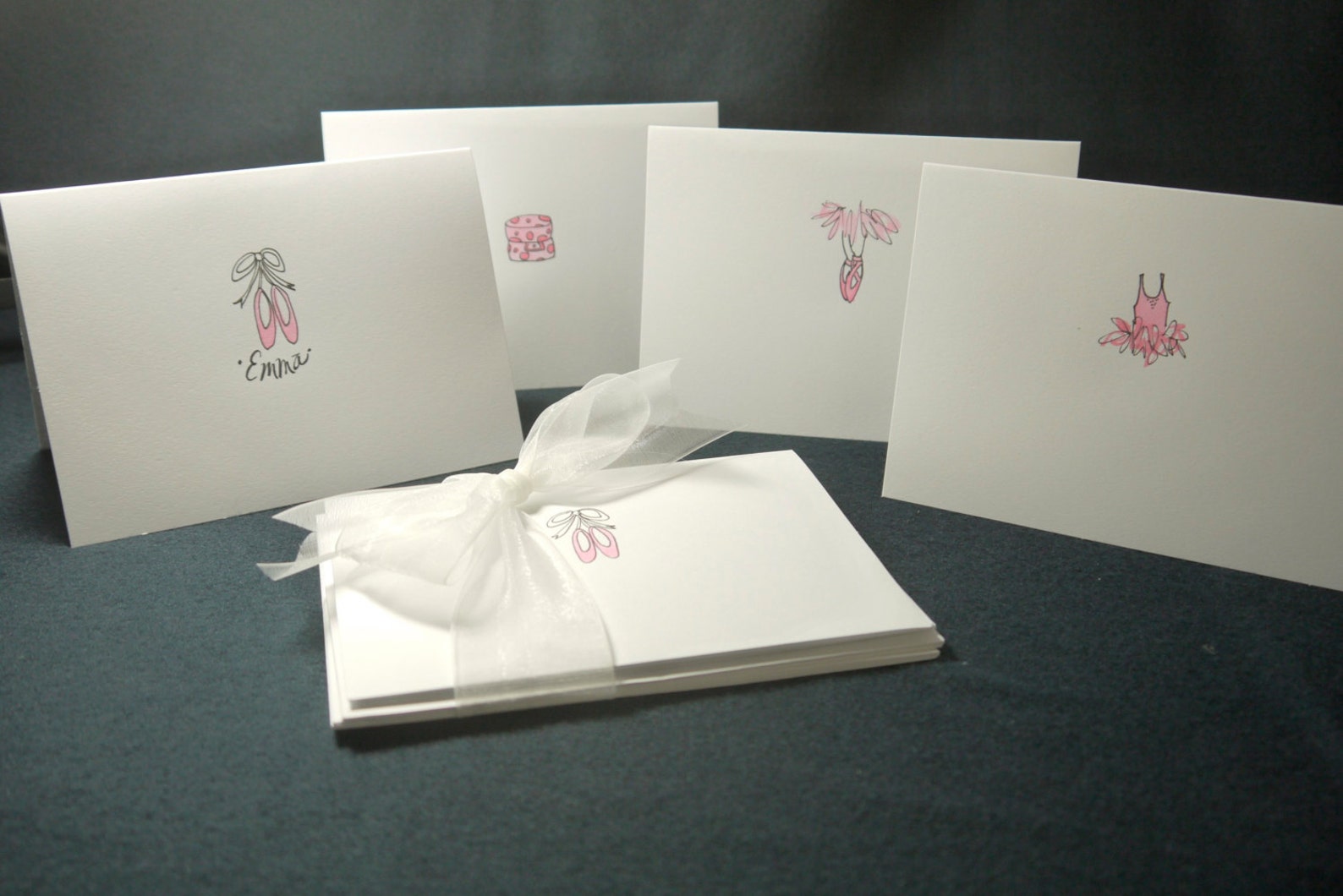 ballet themed - note cards - hand-drawn and personalized folded white note cards, 4