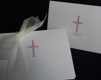 Kreuz - Grußkarten - Handgezeichnete und personalisierte gefaltete weiße Grußkarten, 10x14cm mit Umschlägen - Dankeskarten - Blankokarten