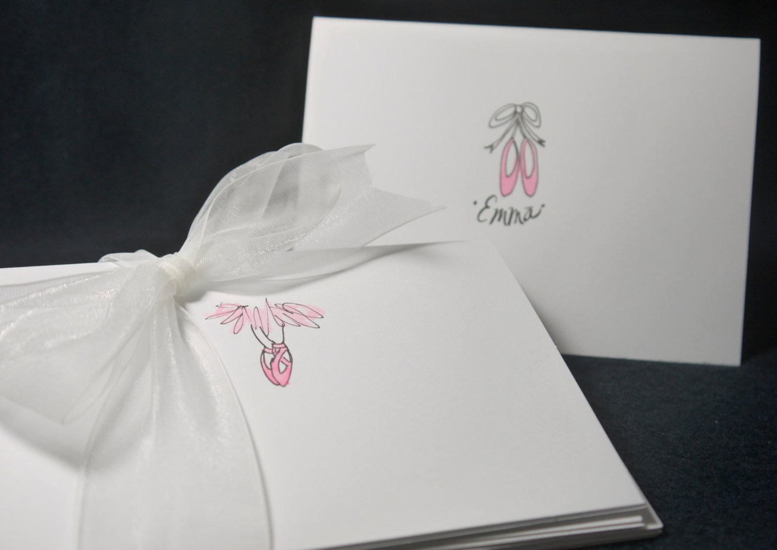 ballet themed - note cards - hand-drawn and personalized folded white note cards, 4