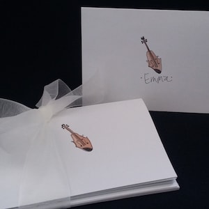 Notitiekaarten met muziekthema - handgetekende en gepersonaliseerde gevouwen witte notitiekaarten, 4" x 5,5" met enveloppen - bedankkaarten - blanco kaarten