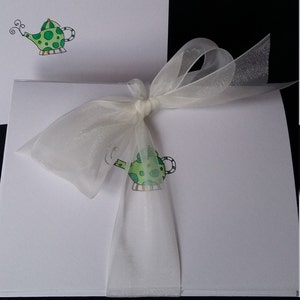 Christmas Tea Party Themed-Note Cards-Hand-Drawn and Personalized Folded White Note Cards,4&quot;x5.5&quot; w/envelopes- Invitations-Blank Cards
