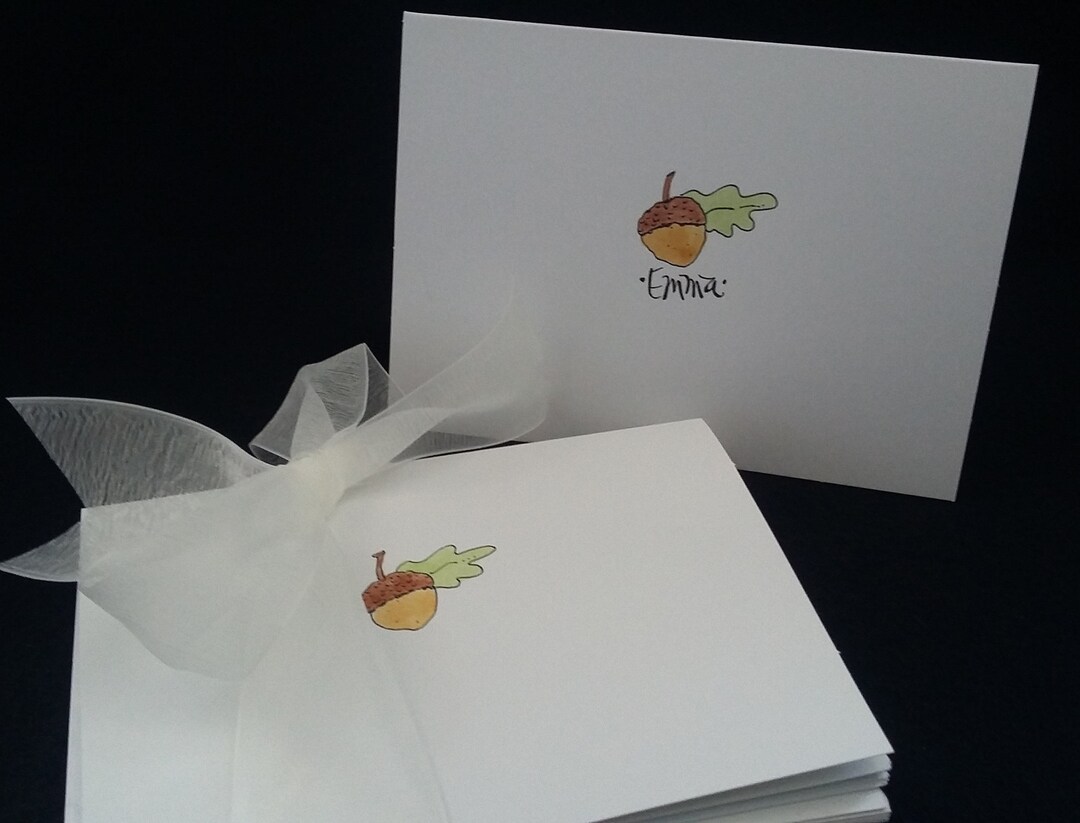 Personalized Autumn Note Cards – Hand-drawn Watercolor Acorn Design - Etsy