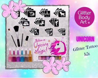 Fun Unicorn Glitter Tattoo Set for girls - Unicorn Glitter Tattoos, Glitter Tattoos for Kids' birthdays, Glitter Tattoo Kit, Temp Tattoos