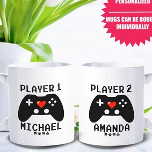 Gamer Couple Mug - Personalized Engagement mug for gamer - Player 1 Player 2 - COU005