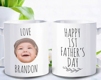 1st Father's day mug,  New dad gift -  Personalized with photo of baby - FPD001