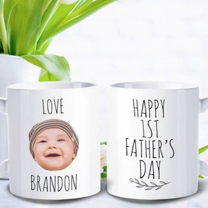 1st Father's day mug,  New dad gift -  Personalized with photo of baby - FPD001