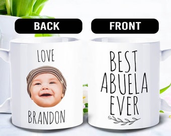 Best Abuela Ever Mug, Custom baby face mug, Personalized with photo of kids - FAM006