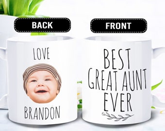Best Great Aunt Ever Mug,  Custom mug baby face, Great Aunt Gift -  Personalized with photo of kids - FAM006