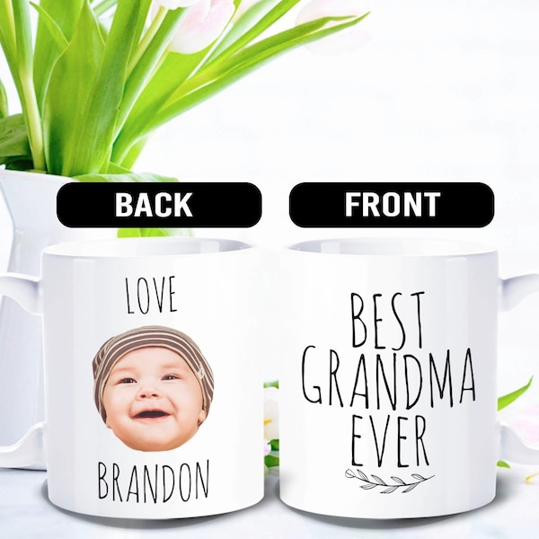 Best Grandma Ever Mug, Custom baby face mug, Personalized with photo of kids - FAM006