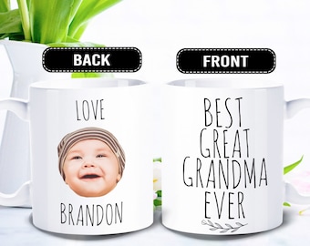 Best Great Grandma Ever Mug,  Custom mug baby face, Great Grandma Gift -  Personalized with photo of kids - FAM006