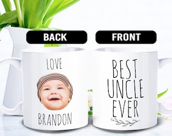 Best Uncle Ever Mug,   Custom face mug,  Personalized with photo of baby - FAM006