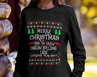 English Bulldog Ugly Christmas Sweater Style, English Bulldog Sweatshirt Gift