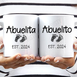 Abuelita and Abuelito Mug, Personalized Pregnancy Announcement, EST 2024, Personalized Grandparents Gift, Gifts in Spanish - FAM003