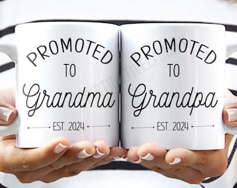 Promoted to Grandma and Grandpa EST 2024 Gifts for pregnancy announcement, Personalized grandparents Mug with year - FAM002