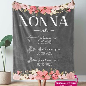 Nonna Gifts, Birth Month Flowers, Personalized Gifts for Grandma, Custom Name Blanket, Italian Gifts, Gifts for Nonna, Flower Print - FAM017