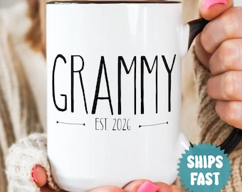 Grammy Gift, Grammy Coffee Mug, Minimalist Design for Pregnancy Reveal, EST 2026 - FAM001