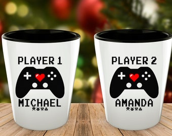 Gamer Couple Gift, Shot Glasses, Personalized Gamer Gifts,  Player 1 Player 2 - COU005