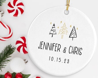 Couples Ornament Tree, Personalized Couples Christmas Ornament Gift, Wedding Ornament for Couple, Ceramic Tree, Custom Name Holiday Ornament