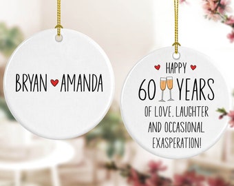 60th Wedding Anniversary Gifts, Personalized Anniversary Ornament, Diamond Anniversary Gift for Mom and Dad, 60 Years of Marriage - COU032