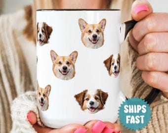 Custom Dog Face Mug, Dog Lovers Custom pet mug, Funny face mug for Father's day Gift or Mother's day Gift, repeat Face Mug - FAM025