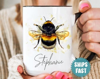 Bee Mug, Bumble Bee Gifts, Personalized Coffee Cup, Honey Bee Gift, Bee Lover Gifts, Custom Name Mug - MM003