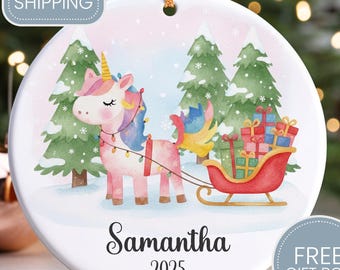 Personalized Unicorn Christmas Ornament, Custom Girl Christmas Ornament, Baby Girl Ornament, Custom Name Keepsake CHO074
