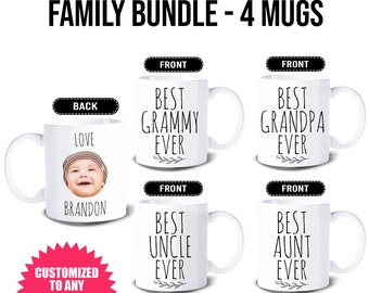 Family Pack - with choice of names on the front and same photo on all mugs