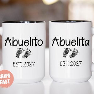 Abuelito and Abuelita Mug, Personalized Pregnancy Announcement, EST 2027, Personalized Grandparents Gift, Gifts in Spanish - FAM003
