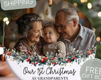 First Christmas as Grandparents Custom Photo Ornament Personalized Christmas Gift for New Grandparents Photo Ornament Keepsake - CHO072