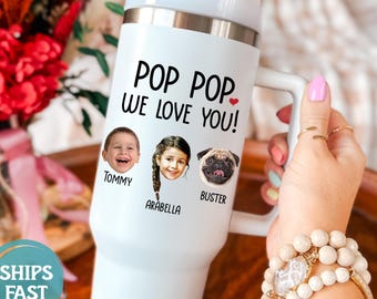 Custom Photo Tumbler for Pop Pop 40oz Tumbler Gift for Pop Pop Personalized Tumbler with Lid and Straw, 20 oz Skinny Tumbler - FAM020