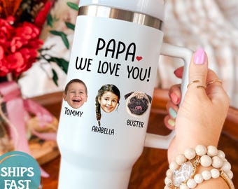Papa Tumbler, Personalized 40 oz Tumbler, Custom Papa Gifts, Custom Photo Tumbler, Gifts for Papa, Papa Christmas Gift from Grandkid -FAM020