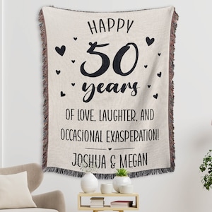 50th Wedding Anniversary Gifts For Parents Couple, Customized Woven Throw Blanket, 50 Year Anniversary, Golden Anniversary Gifts - Cou033
