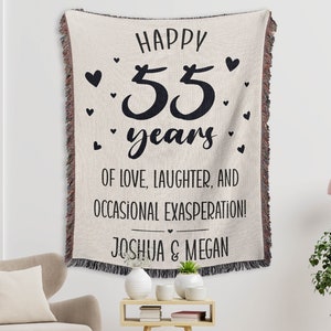 55th Wedding Anniversary Gift, Personalized Woven Blanket, Anniversary Gift For Parents, 55 Years Married, Throw Blanket Couch - Cou033