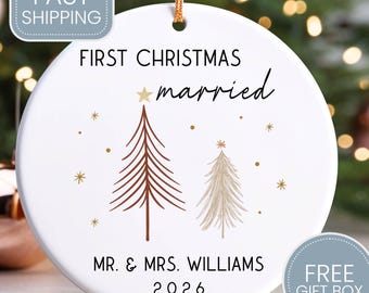 First Christmas Married Ornament, Personalized Gift for Couple, Custom Wedding Gift, Just Married Gift, Married Christmas - CHO017