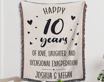 10 Year Wedding Anniversary Gift, Personalized Woven Blanket, Tin Anniversary Gift, 10th Anniversary Gift, Aluminum Anniversary Gift -Cou033