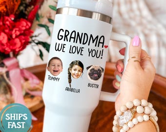 Personalized Grandma Gifts, Custom Grandma Tumbler, 40 oz Tumbler, Custom Photo Tumbler, Grandma Gifts from Grandkids - FAM020