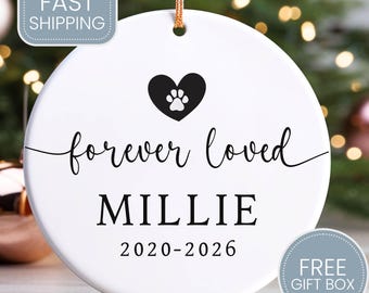 Dog Memorial Ornament Personalized with Name and Date, Pet Memorial Gift for Pet Owner, Pawprint Pet Ornament for Pet - CHO029