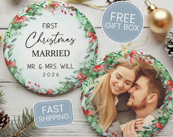 Custom Photo Christmas Ornament, First Christmas Married Ornament, Personalized Couple Christmas Ornament, Ornament Married - CHO018