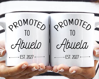 Promoted to Abuela and  Abuelo Mug Set EST 2027 for Pregnancy Announcement, Baby Reveal in Spanish - FAM002