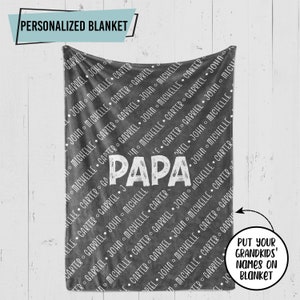 Papa Blanket, Personalized Kids Name Gift, Fathers Day Gifts for Papa, Family Blanket, Papa Gifts from Granddaughter, Papa Birthday - FPG013