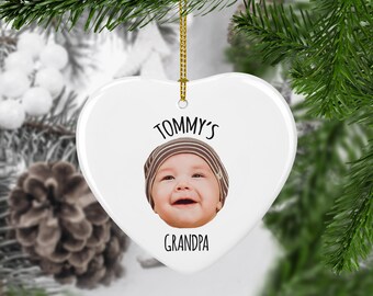 Grandpa Christmas Ornament, Custom Face Ceramic Ornament, Grandparent First Christmas- CHO001