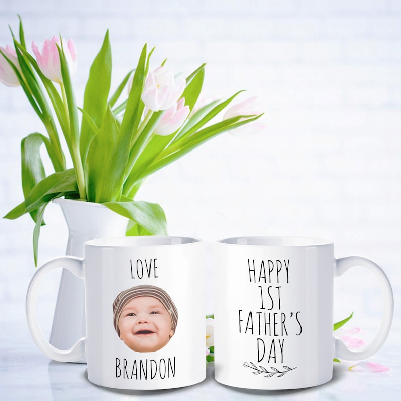1st Father's day mug,  New dad gift -  Personalized with photo of baby - FPD001 