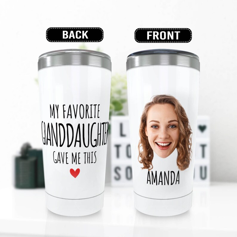 Personalized Grandma Tumbler From Granddaughter, Insulated Tumbler Gifts for Grandpa, Mothers Day Photo Tumbler FAM026 White