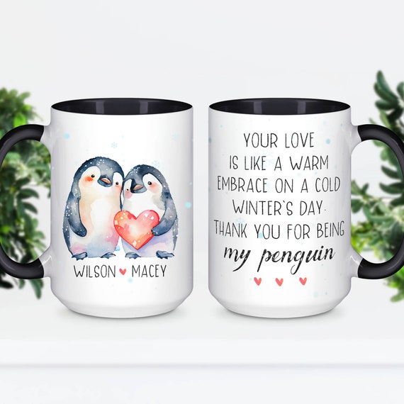 Personalized Mug - Penguin Mug - Winter Penguin Mug, Lover Gift