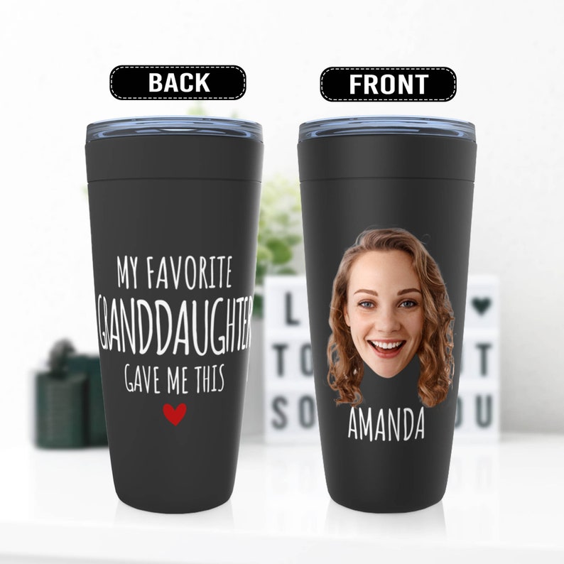 Personalized Grandma Tumbler From Granddaughter, Insulated Tumbler Gifts for Grandpa, Mothers Day Photo Tumbler FAM026 Black