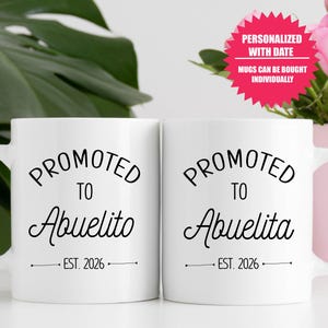 Promoted to Abuelita and Abuelito Mug Set EST 2026, Baby announcement  Mug Set Gift, Spanish pregnancy reveal, abuelos en Español - FAM002