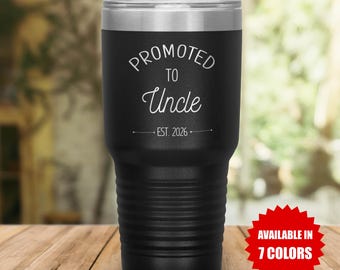 Promoted to Uncle Coffee Tumbler, Gift for Uncle, Pregnancy Announcement, Personalized Insulated Travel Tumbler, EST 2026 - FAM002