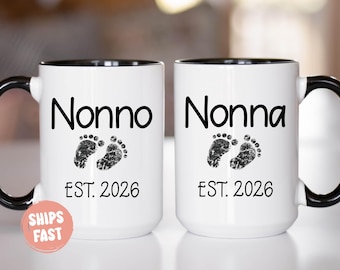 Nonna and Nonno Est 2026 Mug Set, Gifts in Italian, Personalized Pregnancy Announcement, Personalized Grandparents - FAM003