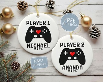 Gamer Christmas Ornament, Gamer Couple Gifts, Custom Video Game Ornament, Personalized Gamer Ornament, Player 1 Player 2 - COU005
